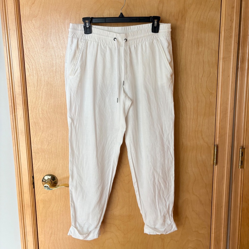 Athleta Linen Jogger Pants‎ Womens 8 White Drawstring Cuffed 175799-02